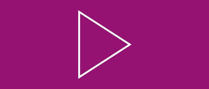 White icon on pink background depicting a play button