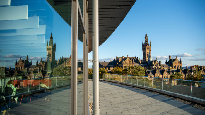 The Gilbert Scott Building seen from the James McCune Smith Learning Hub