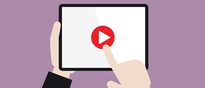 Graphic of hand accessing video on a tablet device 