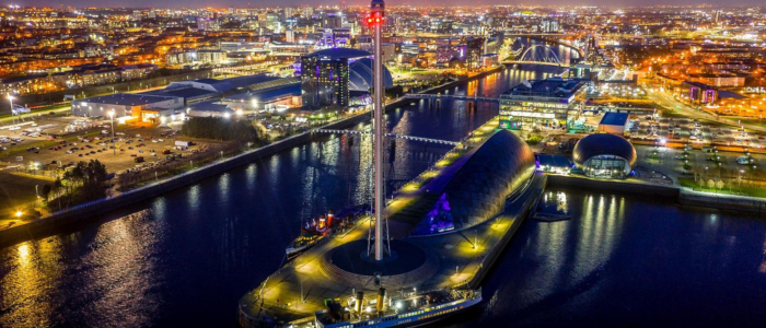 Panaroma shot over Glasgow at night