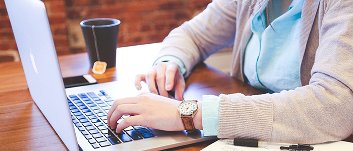 Image of a female using a laptop at a desk