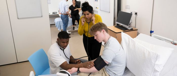 Medical students in a Clinical Skills class in the Wolfson Medical School Building