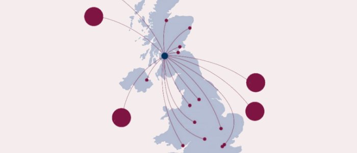 map showing connections in the UK and beyond