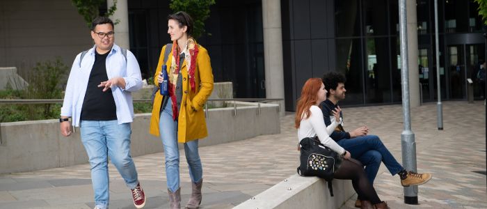Students walking through campus