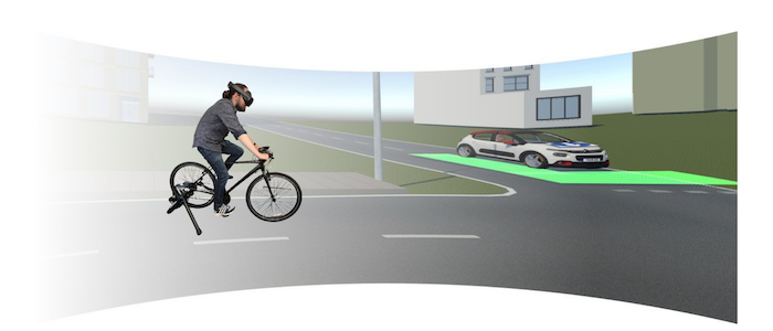 A mockup of the VR element of the study on how eHMIs could help cyclists understand the intentions of self-driving cars in the future