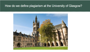 Slide introducing section on plagiarism