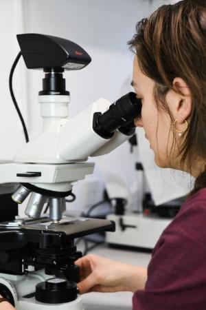 woman at microscope - large image @Gala Morris