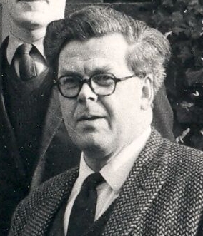 A black and white photo of Derick Thomson.