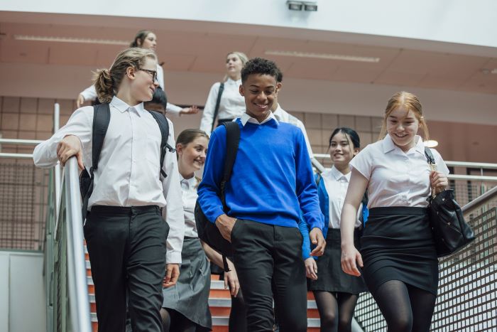 Group of school pupils on stairs