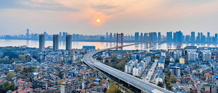 Skyline in Wuhan with Yangtze River