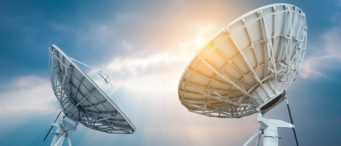 Two satellite dish with blue sky background