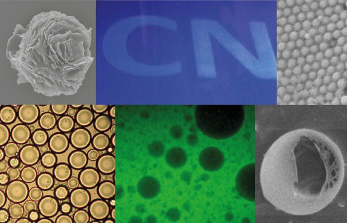 A collection of images of polymer assemblies across length scales