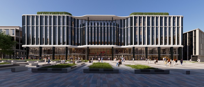 Rendering of the outside of the new Keystone Building. Credit HOK architects
