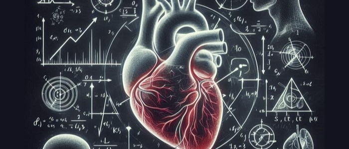 Graphic depicting human heart with mathematics behind it