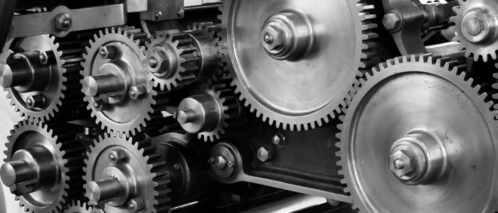Silver cogs in close up