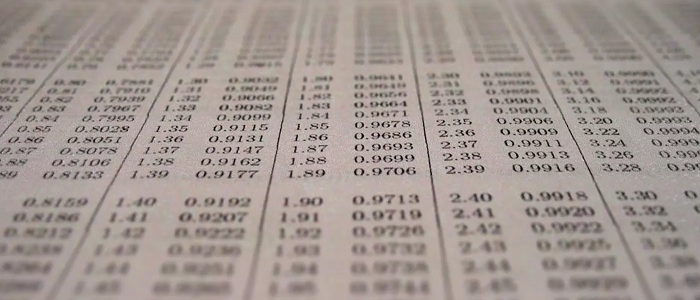 Series of numbers printed on a white background