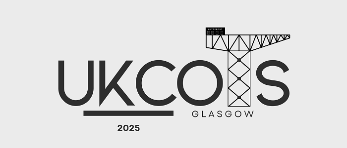 Logo for UKCOTS 2025 black text on white background and picture of crane