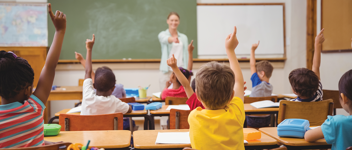 primary school children and teacher