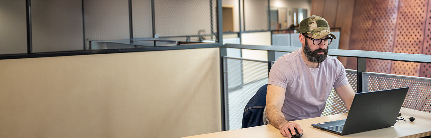 A student studying in the James McCune Smith Learning Hub