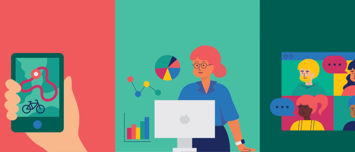 Festival of Social science 2024 logo with a cartoon person with a computer and another holding a phone.