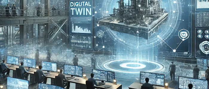 Illustration of people sitting at desks with a large screen in front of them