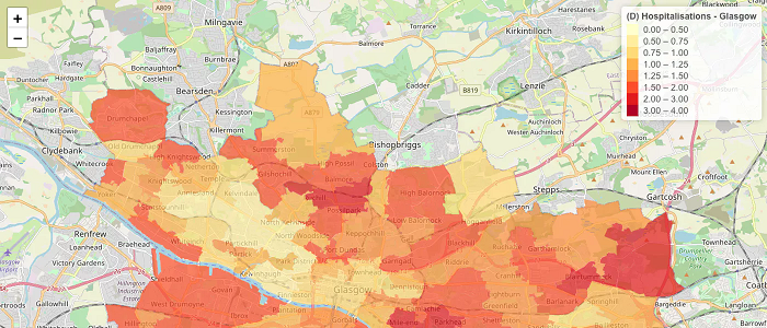 Map with some areas shaded different shades of orange