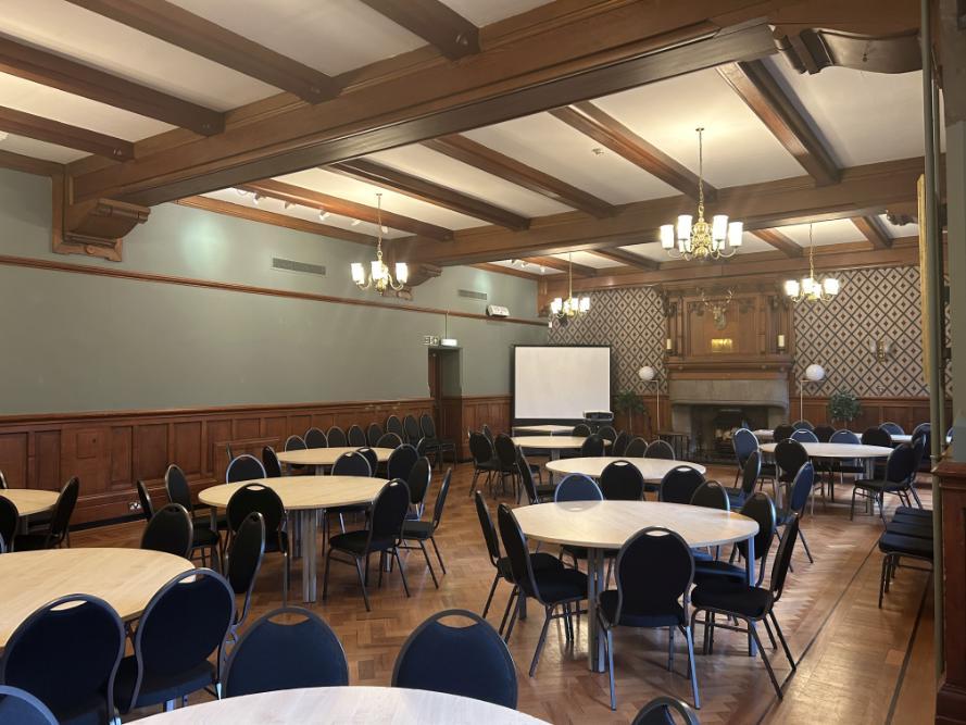 One A The Square set with round tables for a conference