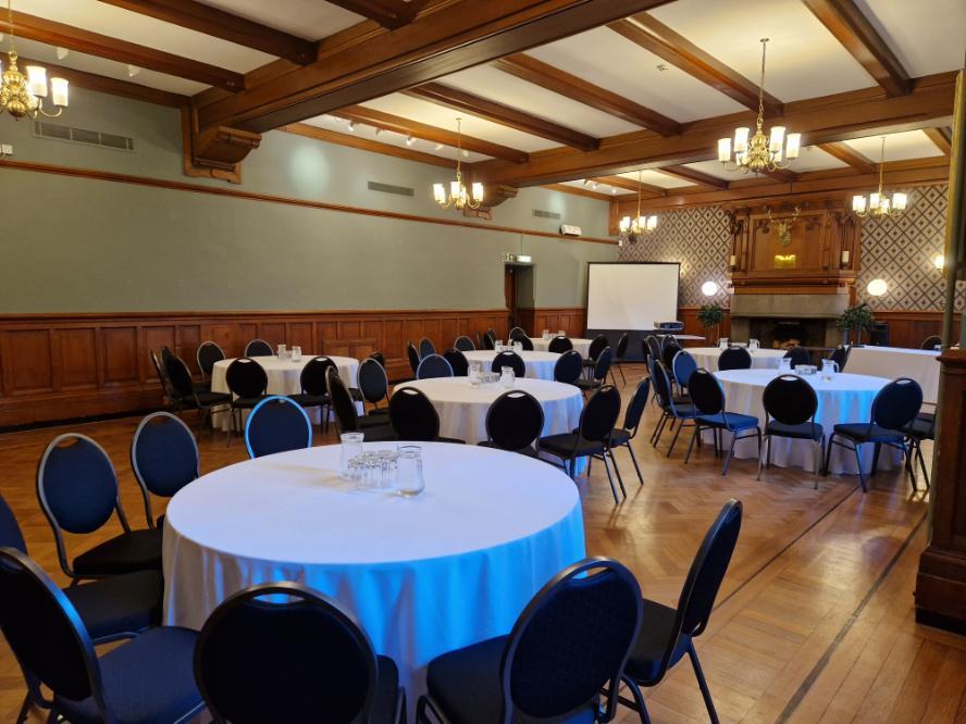 One A The Square conference set up with round tables