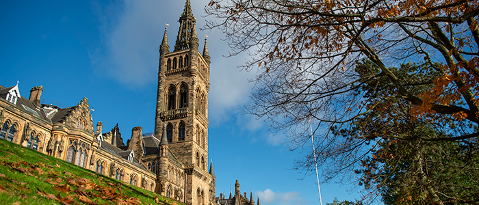 Low vantage point of the tower in autumn
