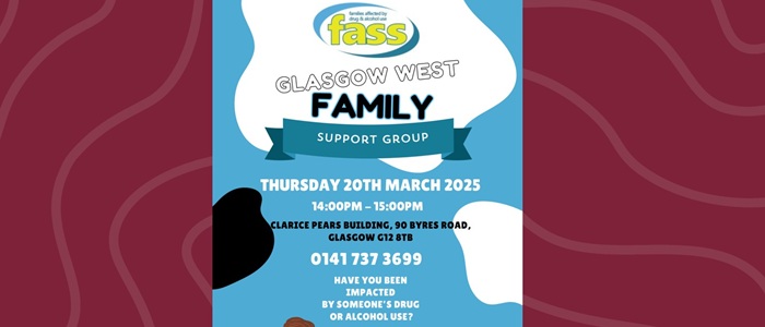 Poster advertising drug and alcohol support group in Byres Hub on Thursday 20th March
