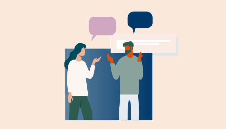 Graphic showing two people talking