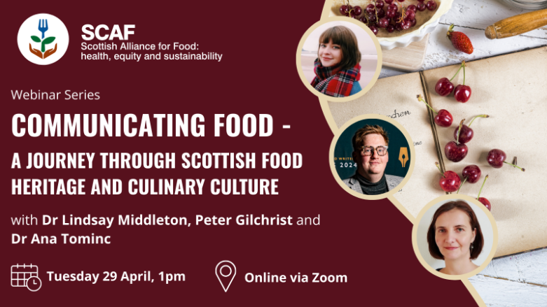 SCAF April webinar flyer with dark purple background