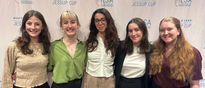 Five students' official portrait for Jessup moot