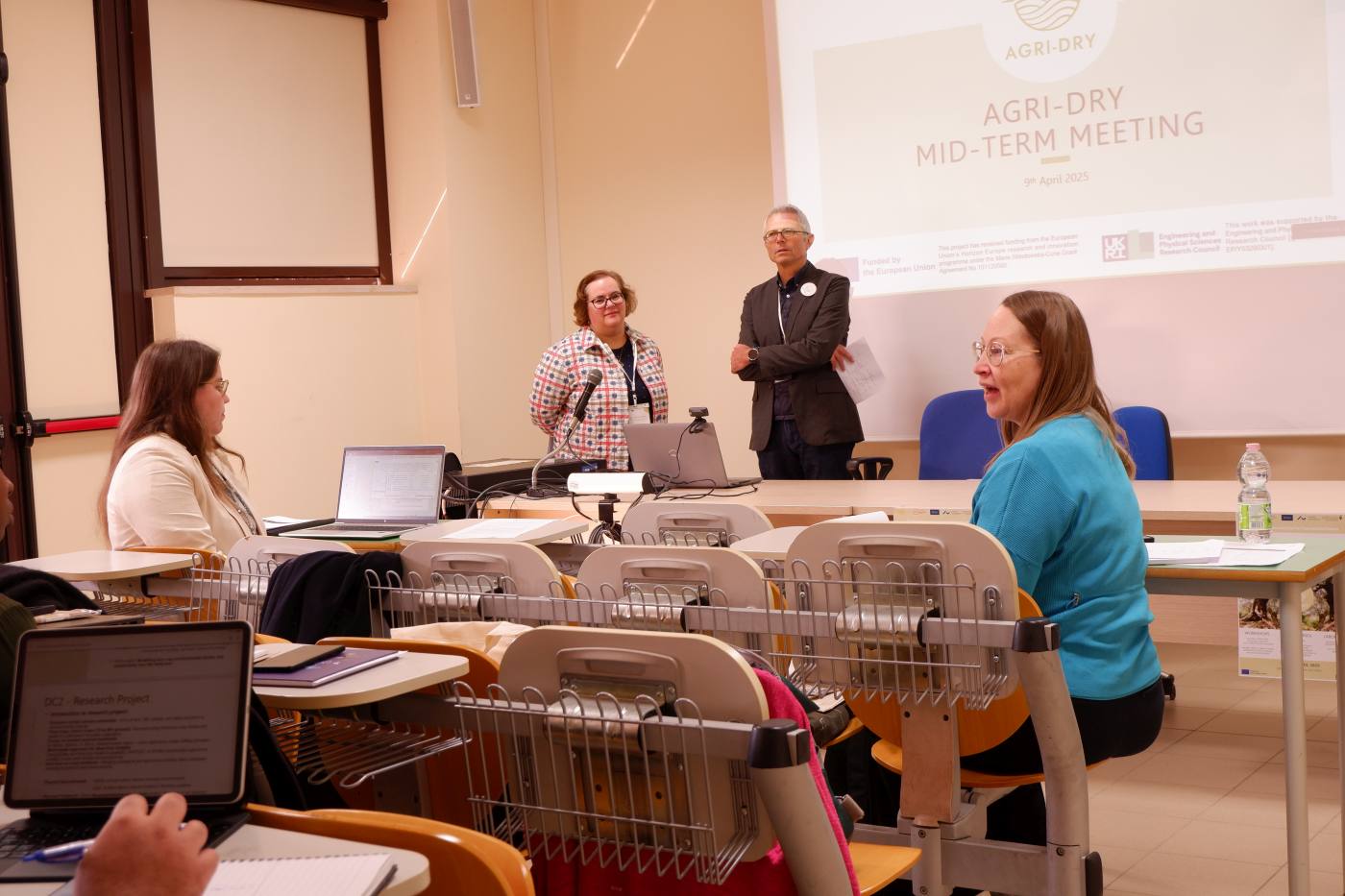 Prof Nicki Whitehouse and Prof Marco Madella reporting to the European Commission. Photo Matilde Stella