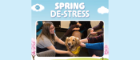 A graphic with an image of a student petting a therapy dog with Spring de-stress above