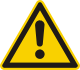Exclamation mark on a yellow triangle with a black norder