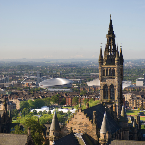The Gilbert Scott Building of the University of Glasgow pictured in front of the South West of Glasgow