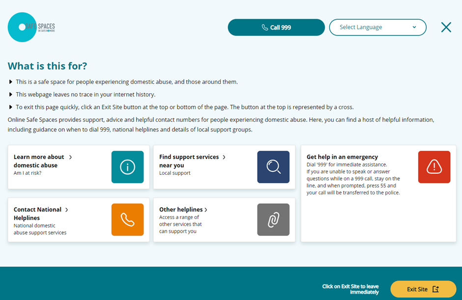 Image of safe spaces webpage