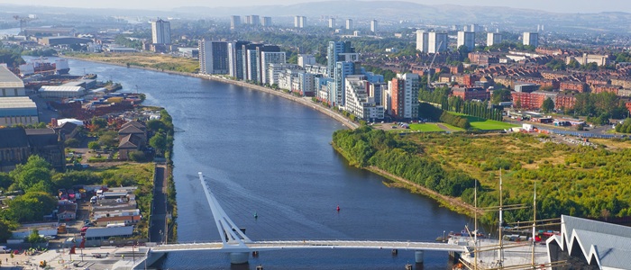 A view of the River Clyde in Glasgow with the Govan to Partick bridge in the foreground