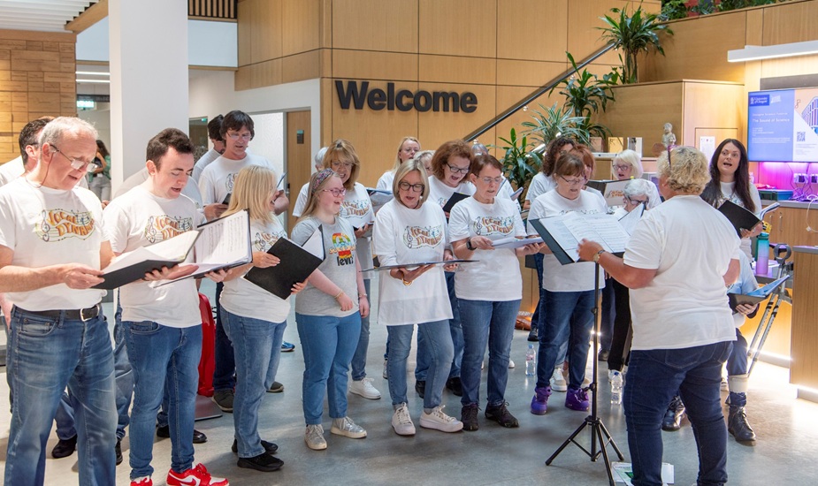 Vocal Dynamics community choir singing in the Clarice Pears building