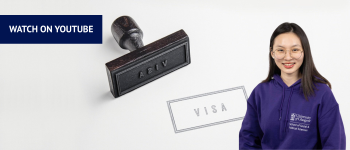 Visa stamp on white background with headshot of smiling woman