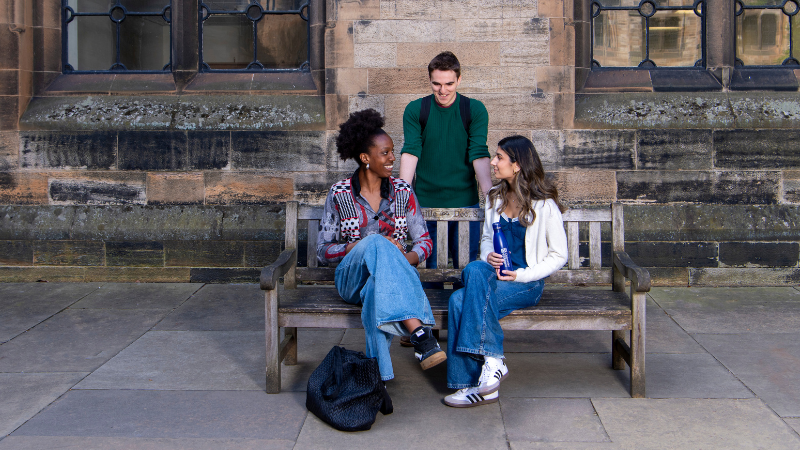 Students in the Quadrangles of the Gilbert Scott Building