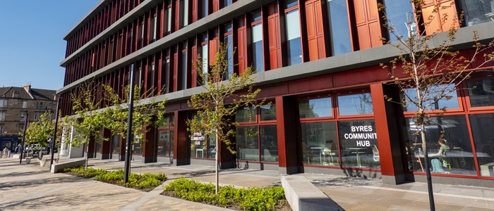 Clarice Pears building with Byres Community Hub sign visible in window