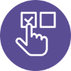 Purple circle with a finger pointing to a checked box