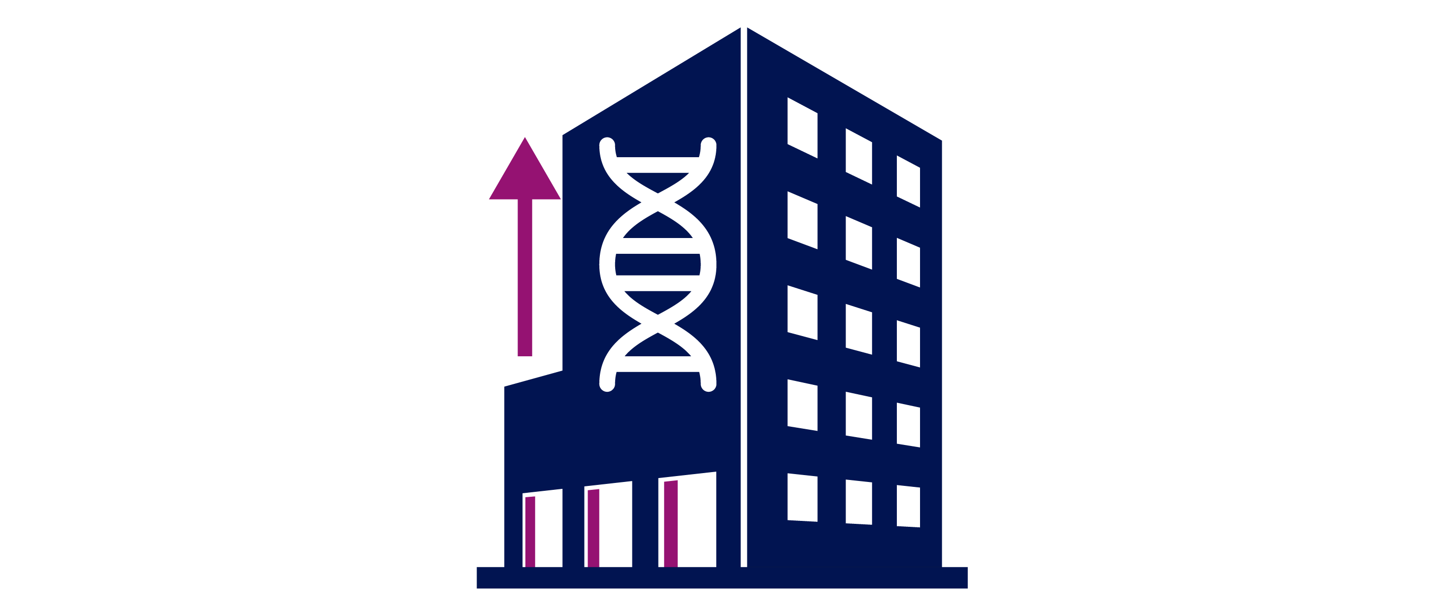 A building with a DNA strand and an arrow pointing upwards