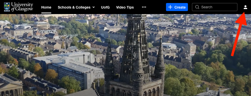 front page of the mediaspace website with an arrow pointing where to log in