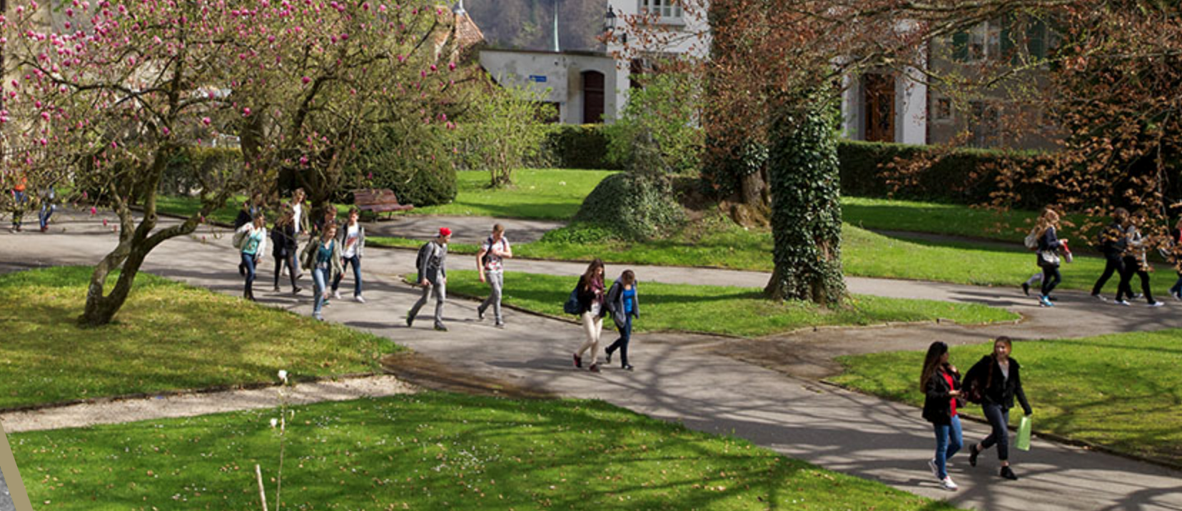 Students walk the Campus at the College St-Michel in Fribourg