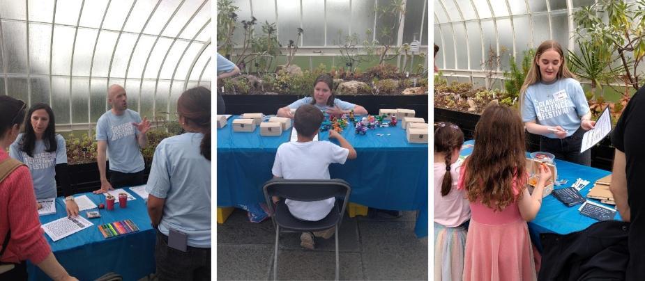 Researchers and students presenting their work to Glasgow Science Festival visitors in Kibble Palace