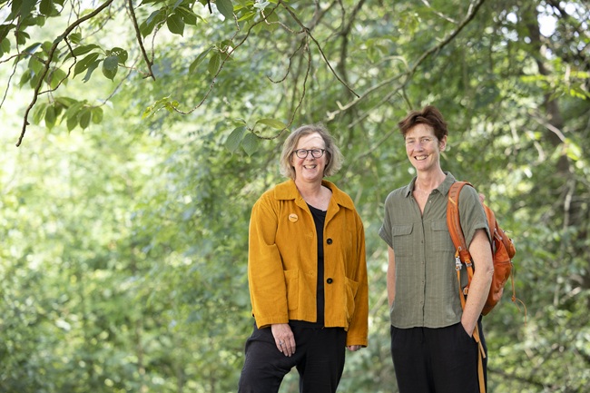 Professor Deirdre Heddon (left) & Dr Rachel Clive (right) who are leading the Three Words for Forest project Left to right Professor Deirdre Heddon and Dr Rachel Clive 1. Credit Martin Shields 650