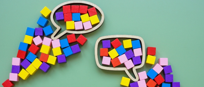 colourful dice in a shape of a speaking globe